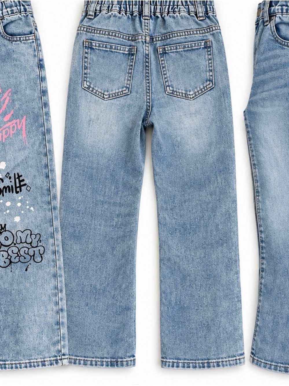 NWT Little Girls Light Washed Pink Graphic Labubu Jeans